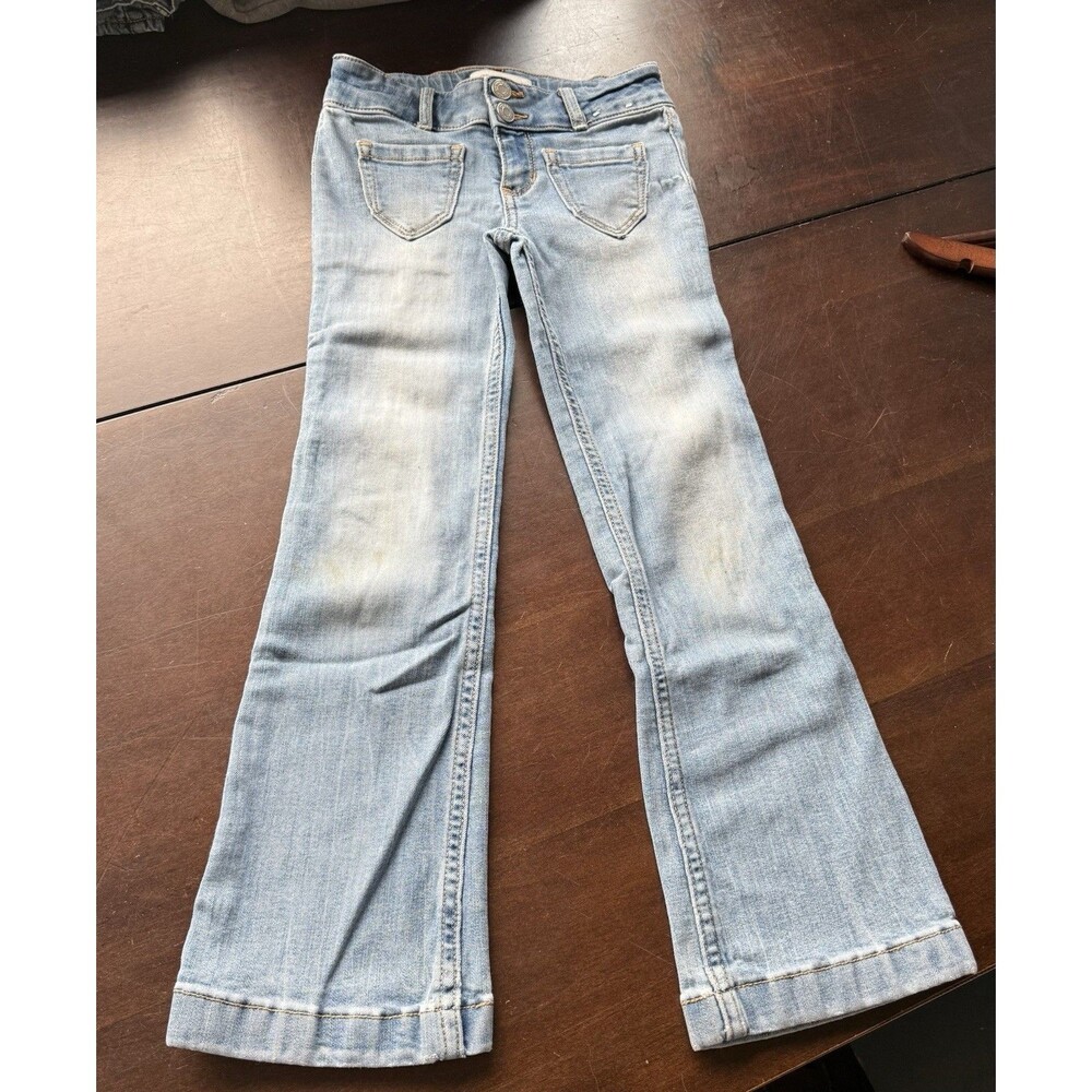 Abercrombie Kids Girls Blue  Low Rise Flare Bootcut Jeans 7/8 Pocket Light Denim